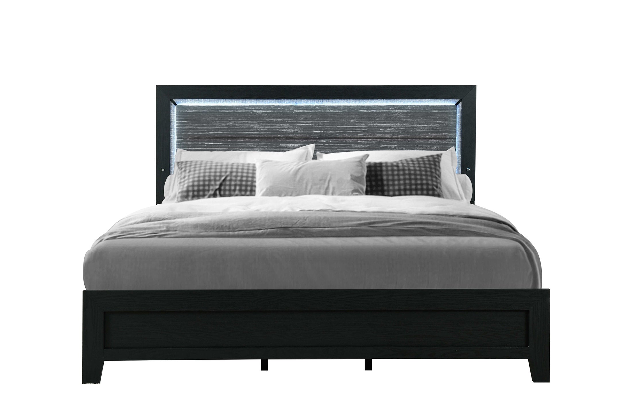 "REID" Bed, Black, LED Accent , Mirrored Accents, Crushed Crystal Accents