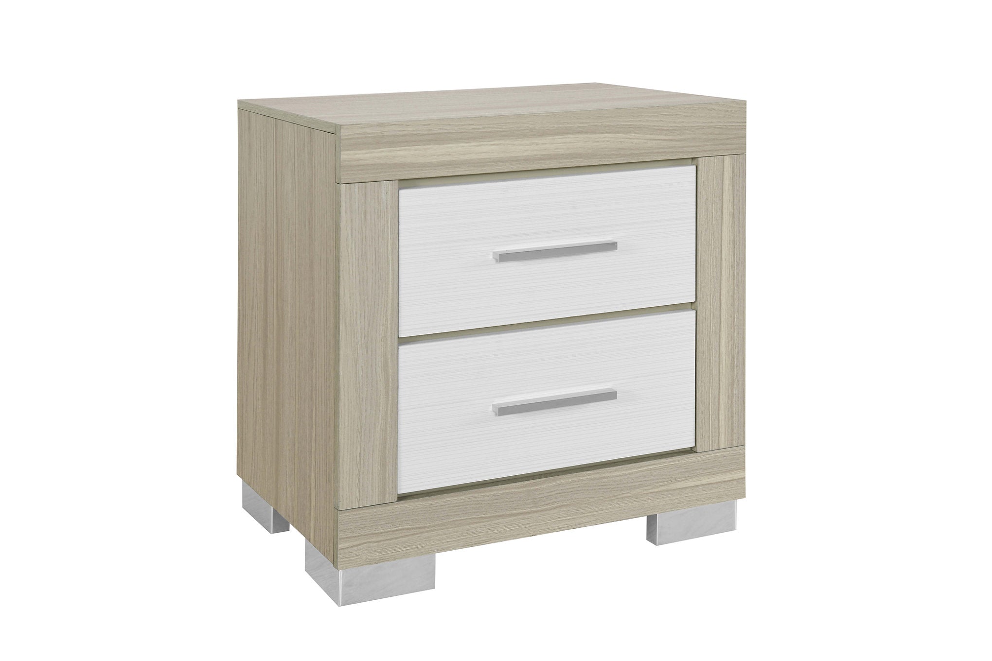 "EMMA" Deluxe Bedroom Set, 6Pc, Natural White, LED Lighting, USB Charging, Built in Bench