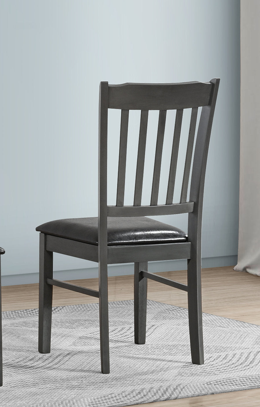 C-1032 Dining Chair, Black Faux Leather Seat, Antique Grey Wooden Frame