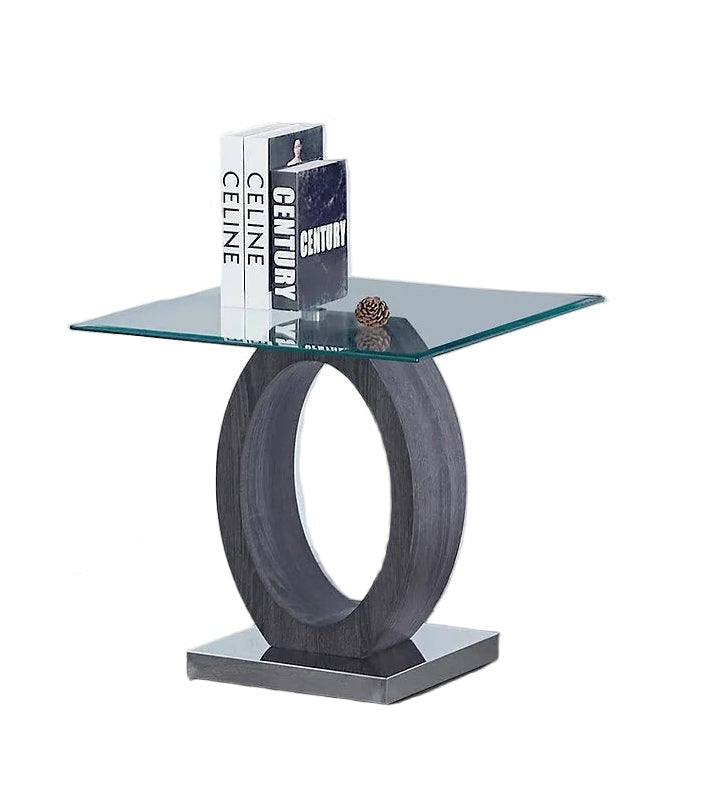 IF-2652 Coffee Table Set, 3Pc, Grey, White and Chrome Base, Clear Bevelled Glass