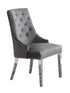 C-1250 Dining Chair, Grey, Velvet, Button Tufting, Chrome Legs, Decorative Chrome Lion Knocker