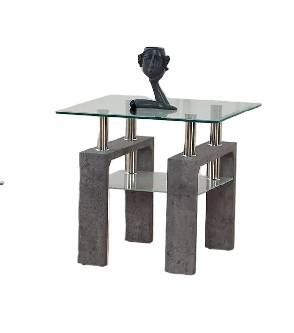 IF-2061 Coffee Table Set, Grey Legs, 3Pc, Clear Glass Top, Frosted Glass Shelf
