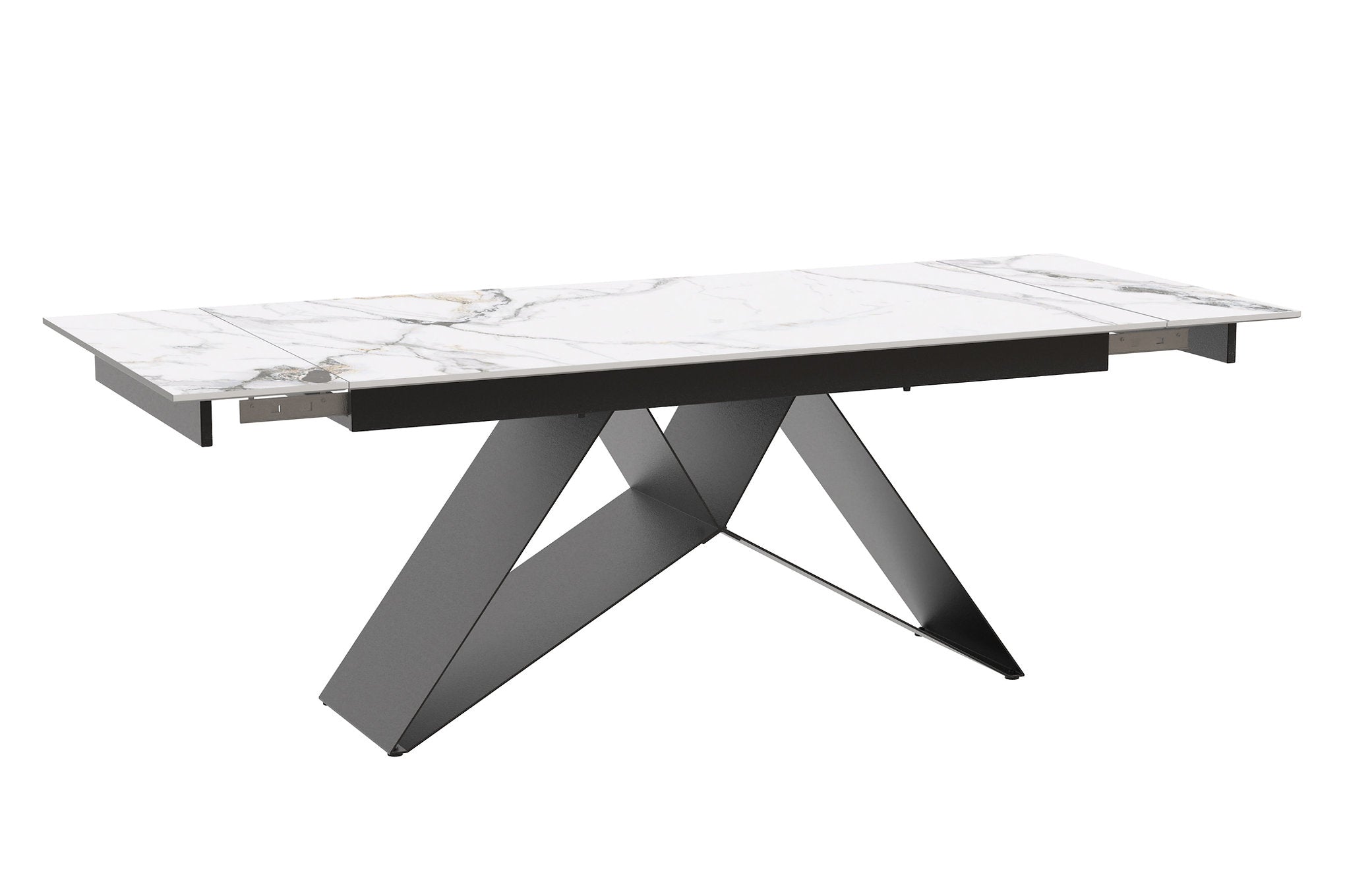 T-1545 Dining Table, 63" to 87" Extension, White Vein-Matched Marble Top