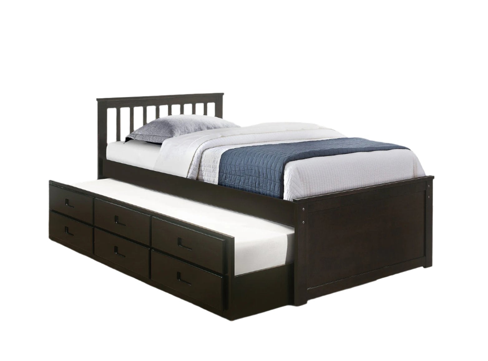IF-300E Captain's Bed, Espresso, Wood, Trundle, 3 Storage Drawers, Single/ Single