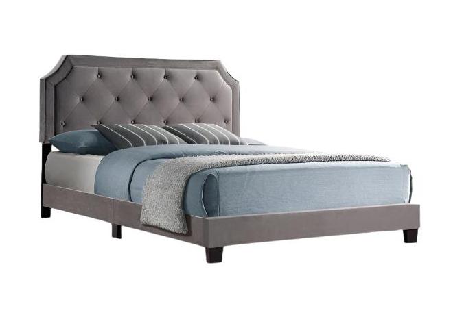 IF-5610 Bed, Grey, Velvet, Diamond Pattern Tufting