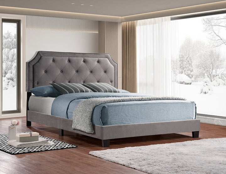 IF-5610 Bed, Grey, Velvet, Diamond Pattern Tufting