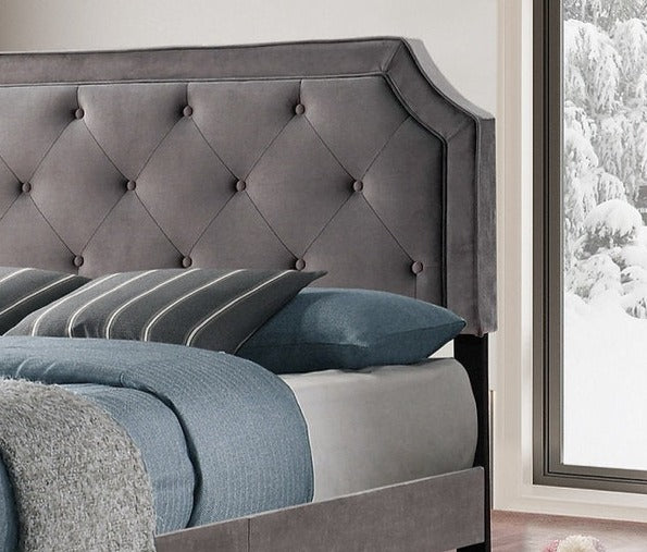 IF-5610 Bed, Grey, Velvet, Diamond Pattern Tufting