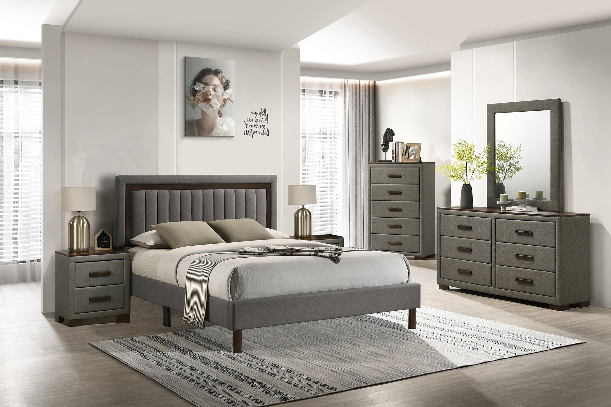 IF-180 Bedroom Set, Grey, Fabric