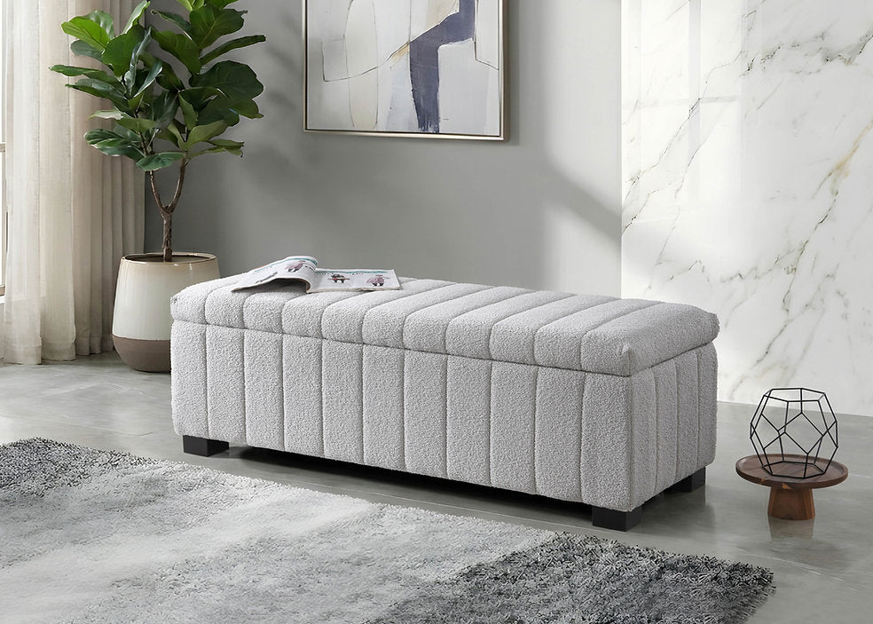 IF-6261 Bench, Grey, Teddy Bear Fabric, 46" Wide, Enclosed Storage