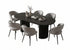 T-1643 | C-1645 Dining Set, 7Pc, Grey Chairs, Black 71" Oval Table, Fluted Base