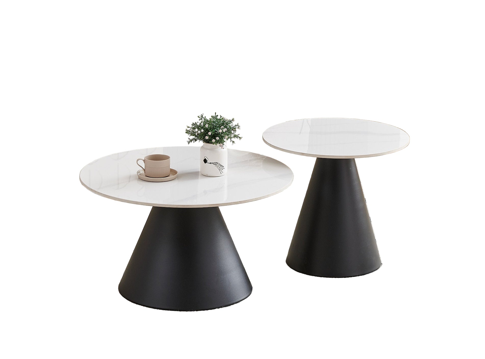 IF-2200 Coffee Table Set, 2Pc, Nested, Sintered Stone White Marble Top, Black Steel Base