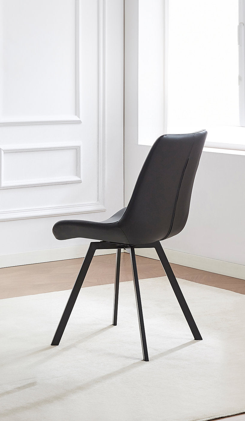 C-1821 Dining Chair, Black, Faux Leather, Curved Backrest, (Set of 2)