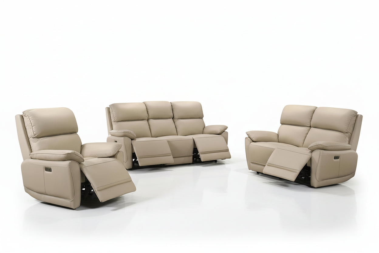 IF-8172 Power Recliner Set, 3pc, Warm Cream, Genuine Leather/Match, USB Charging