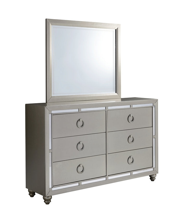 "LUNA Riley" Dresser + Mirror, Silver, Mirror Accents, Mirror Inlay