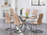 T-1448 | C-1577 Dining Set, 7 Pc, 63" Table + 6 Chairs, Chrome + Glass Table, Chrome + Champagne Chairs