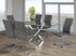 T-1448 | C-1879 Dining Set, 7 Pc, 63" Table + 6 Grey Chairs, Chrome Steel Table Legs, Glass Top