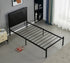 IF-140B Bed, Black, Faux Leather Padded Headboard, Black Metal Frame