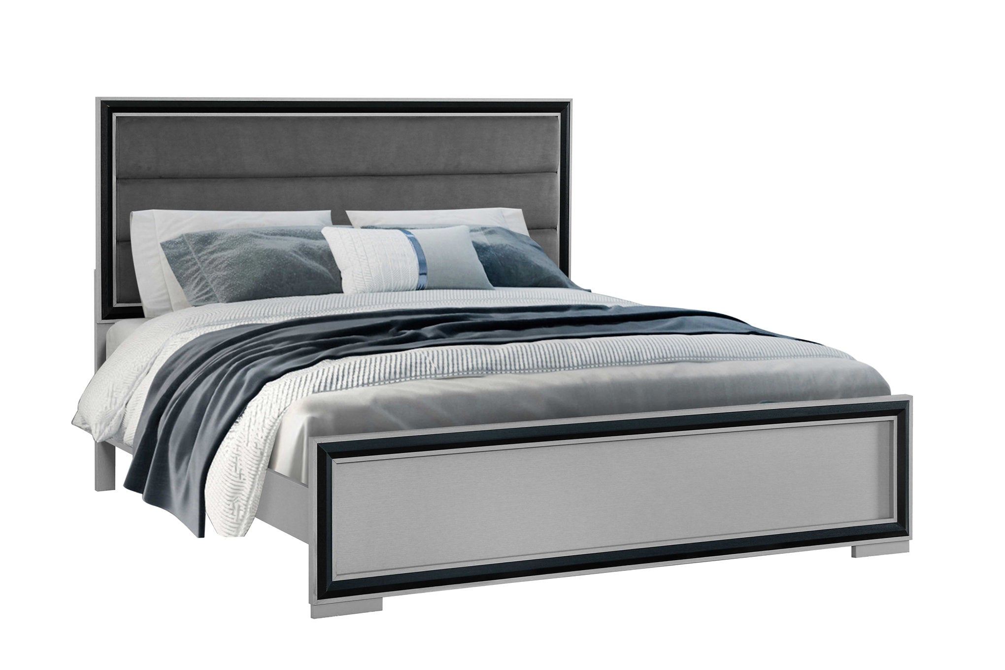 "AMELIA BLACK" Deluxe Bedroom Set, 6Pc, Sleek Silver, Black Accent Trim