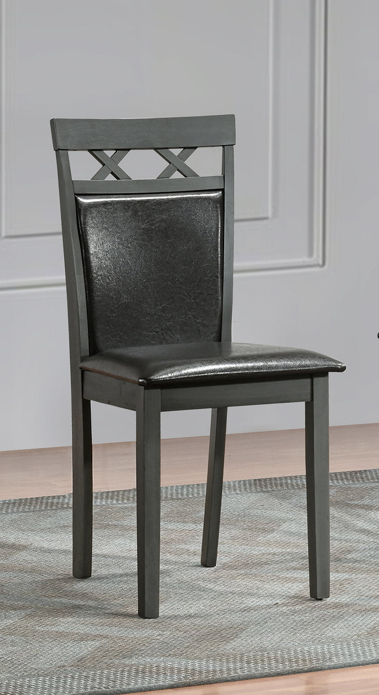 C-1097 Dining Chair, Black Faux Leather Back and Seat, Antique Grey Wooden Frame,