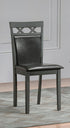 C-1097 Dining Chair, Black Faux Leather Back and Seat, Antique Grey Wooden Frame,