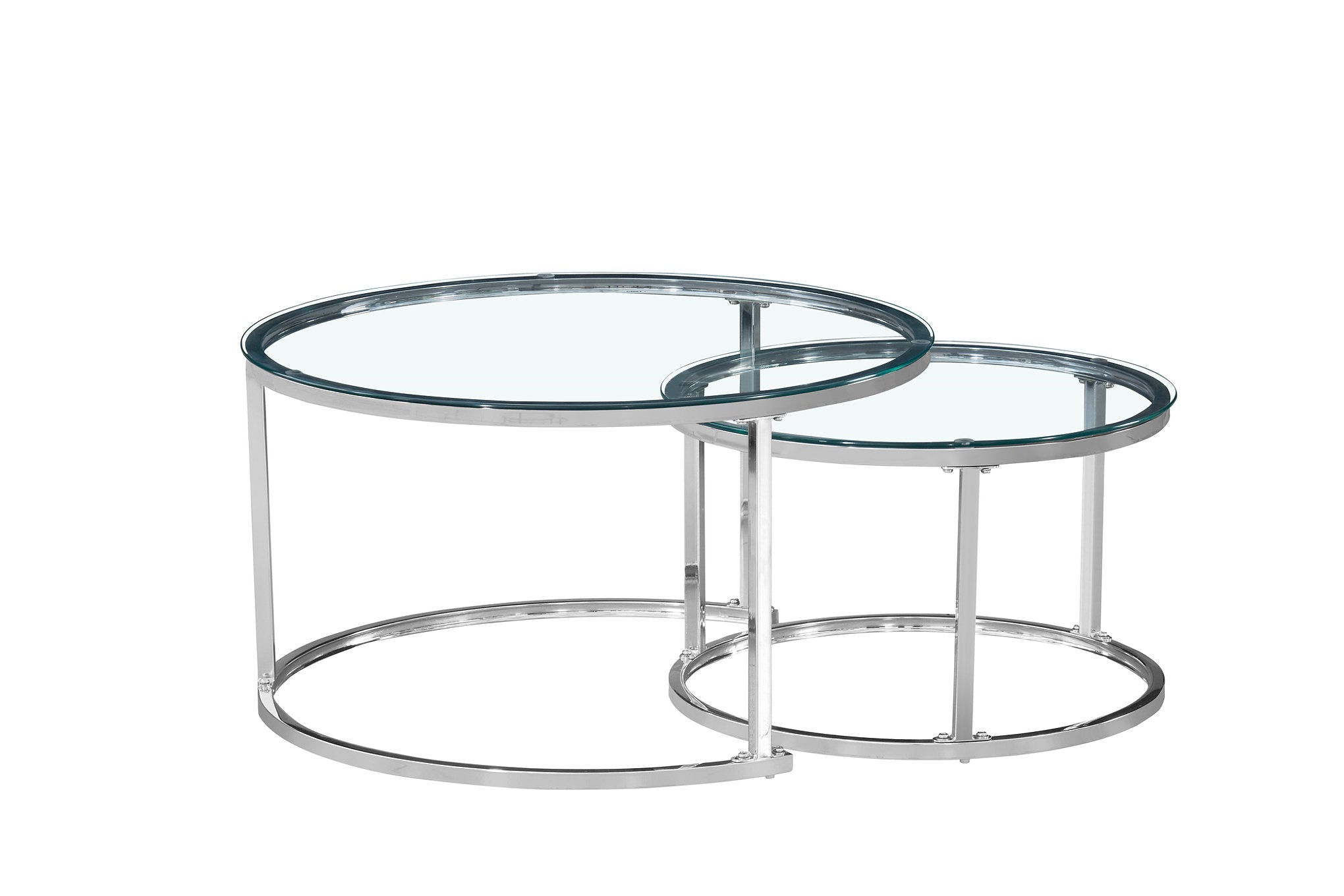 IF-2610 Coffee Tables, 2Pc Set, Nesting, 32" Round, 24" Round, Chrome Steel Frames