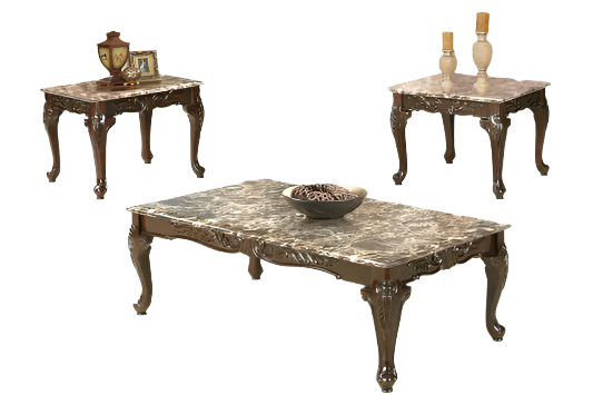 IF-2070 - 3Pc Coffee Table Set - Espresso with Light Brown Faux Marble