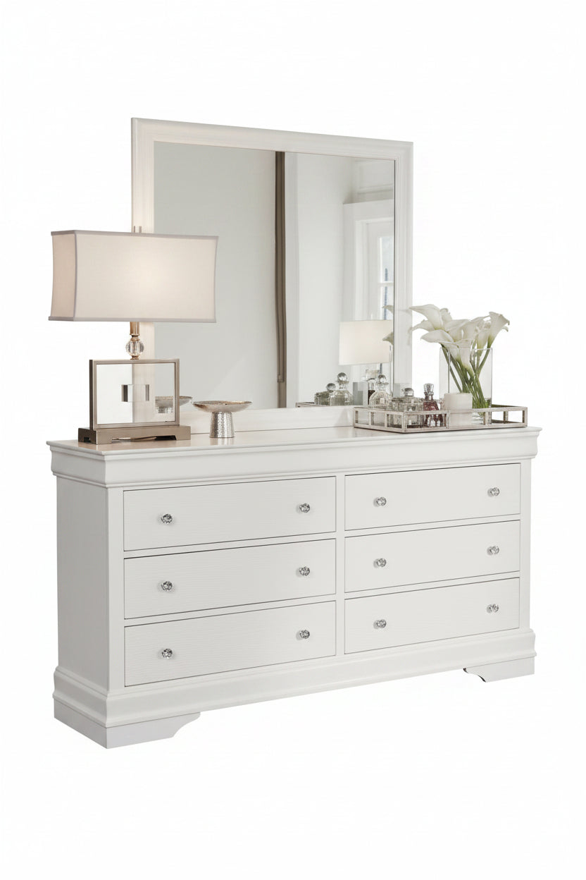 "POMPEI WHITE"  Dresser + Mirror, Crocodile Veneer