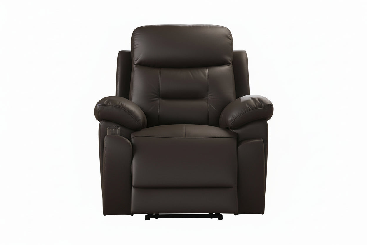 IF-8160 Power Recliner Armchair, Dark Chocolate Brown, Genuine Leather/Match, USB Charging, Hidden Cup Holders