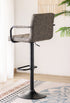 ST-7706 Barstool, Grey Faux Leather, Adjustable Height, Black Base, Footrest