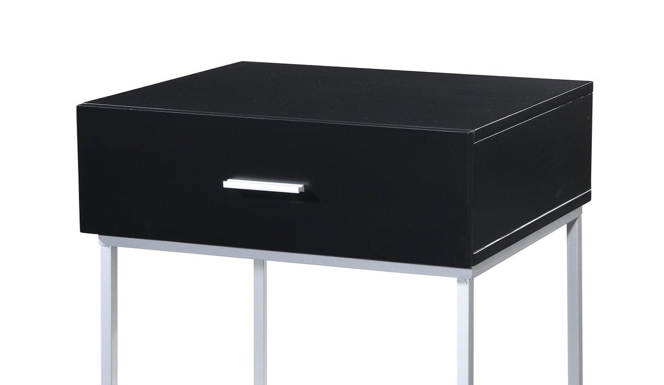 Night Stand with Silver Finish and Black Drawer - IF-3400