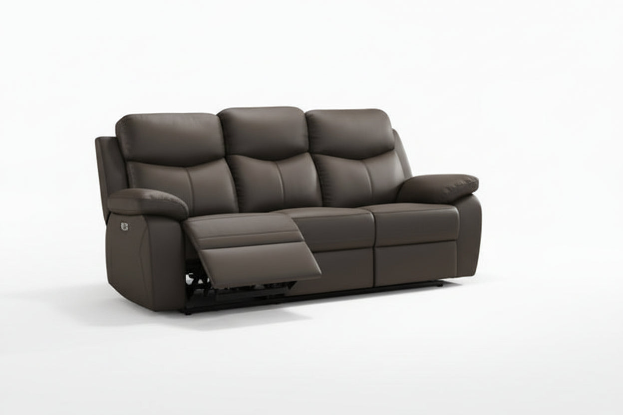 IF-8131 Power Recliner Sofa, Dark Chocolate Brown, Genuine Leather/Match, USB Charging