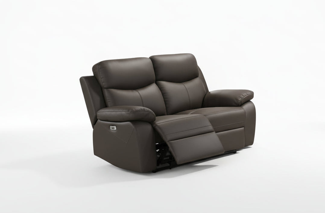 IF-8131 Power Loveseat, Dark Chocolate Brown, Genuine Leather/Match, USB Charging