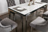 T-1274 | C-1250/1/2/3 - 7 Pc Dining Set, 71" Chrome Frame Table, White Ceramic Marble Top, Velvet Chairs