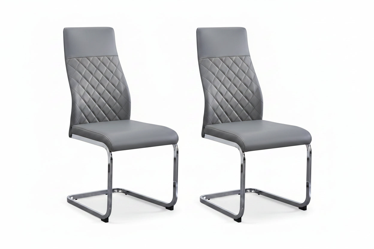 T-1448 | C-1576 Dining Set, 7 Pc, 63" Table + 6 Chairs, Chrome + Glass Table, Chrome + Grey Chairs