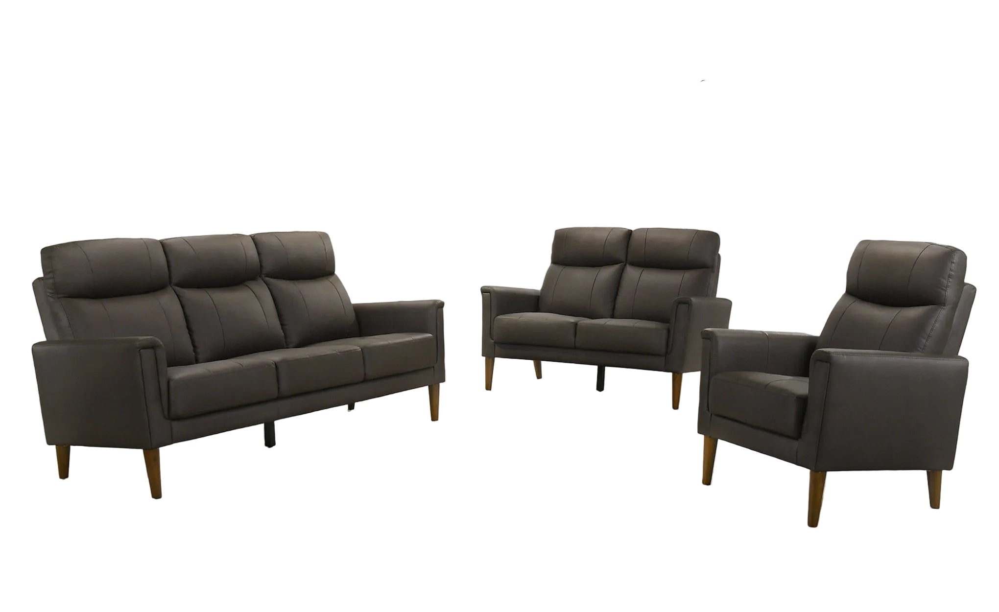 IF-8011 Sofa Set, 3pc, Premium Soft Dark Chocolate Leather Match, Sleek Modern Design, High End Look