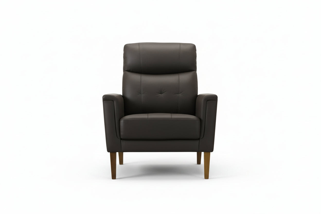 IF-8011 Armchair, Premium Soft Dark Chocolate Leather Match, Sleek Modern Design, High End Look