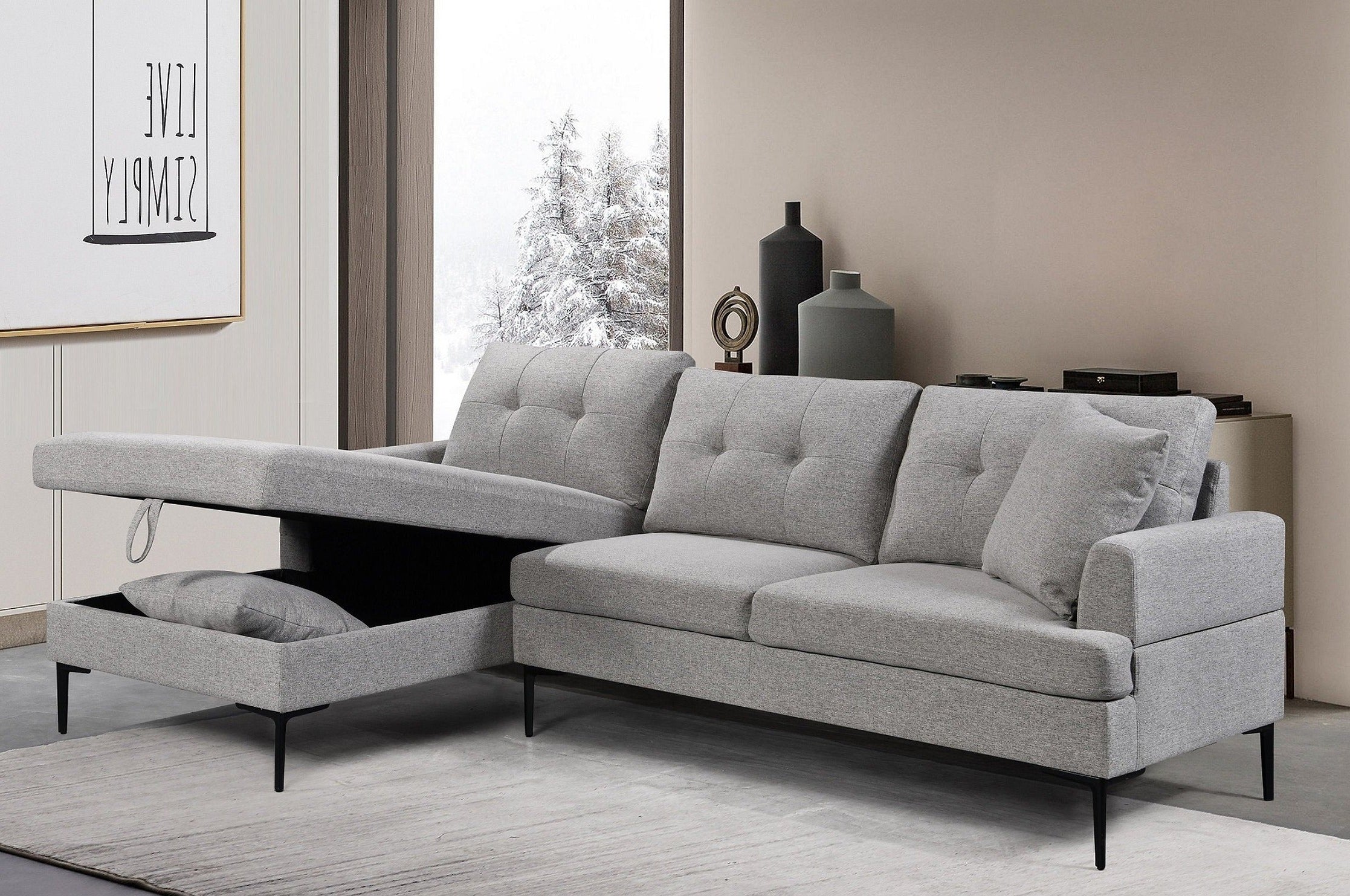 Sectional Sofa in Grey Fabric Left Facing Chaise IF-9060 LHF
