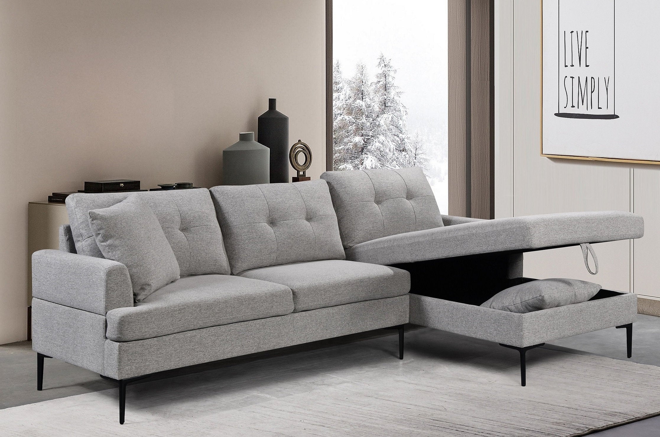 Sectional Sofa in Grey Fabric Right Facing Chaise IF-9061 RHF
