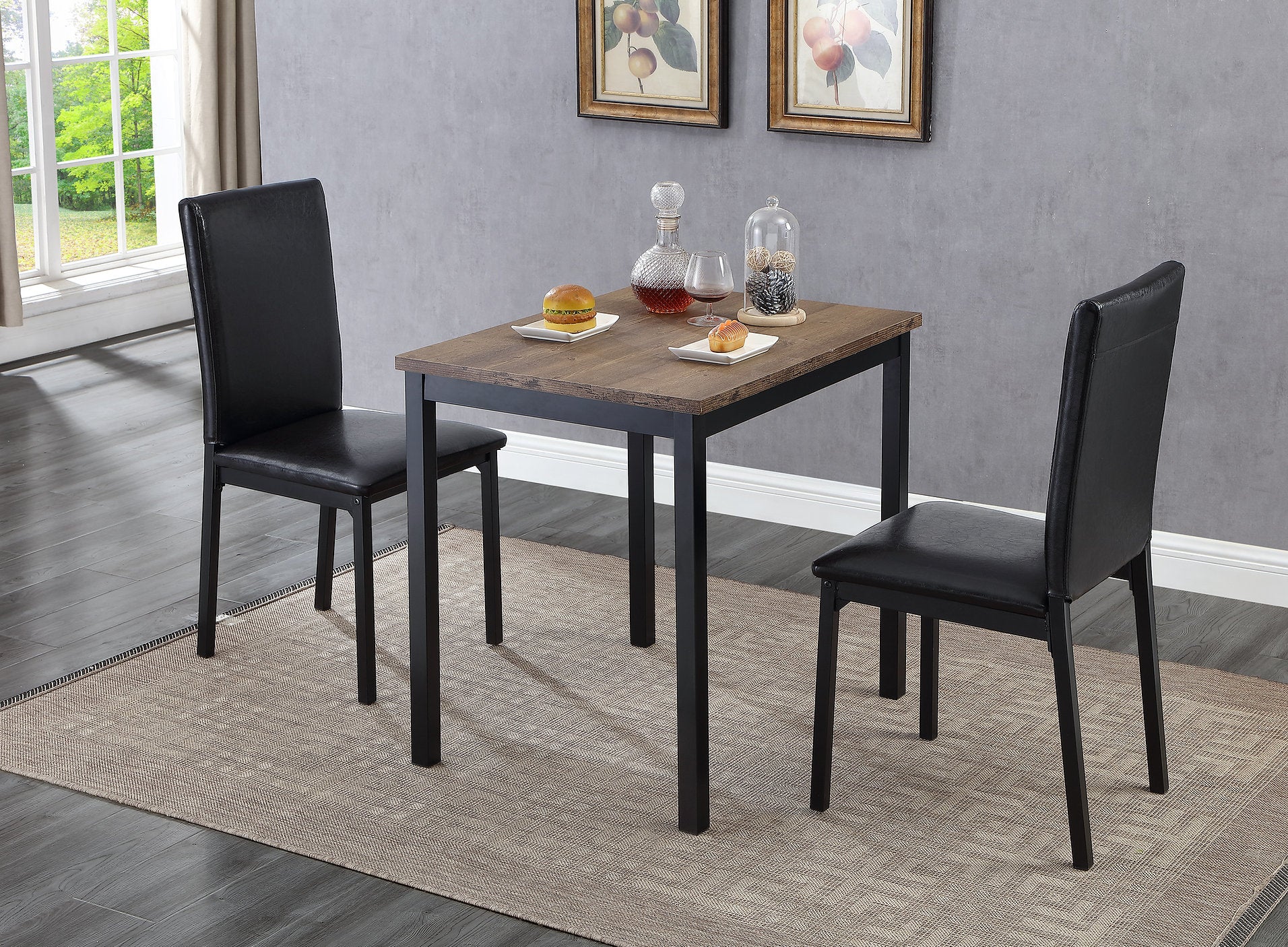 T-1025 Dining Table, 32" Brown Top, Black Metal Frame