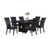 T-1605 | C-1605 (IF-1605) Dining Set, 7Pc, 70" Table, Faux Black Marble Top, Double Pedestal Base, 6 Black Velvet Chairs