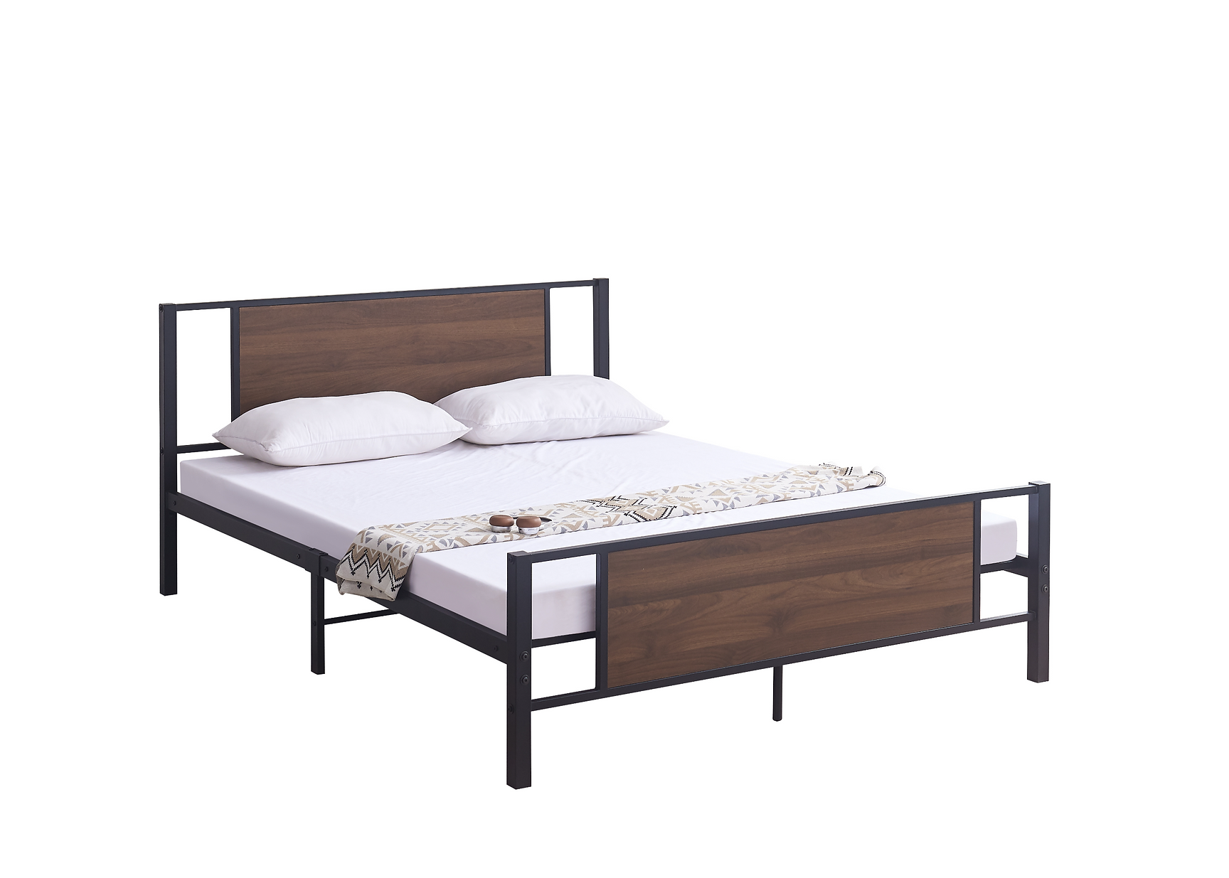 IF-5275 Bed, Black, Metal Frame, Wood Panel Accents