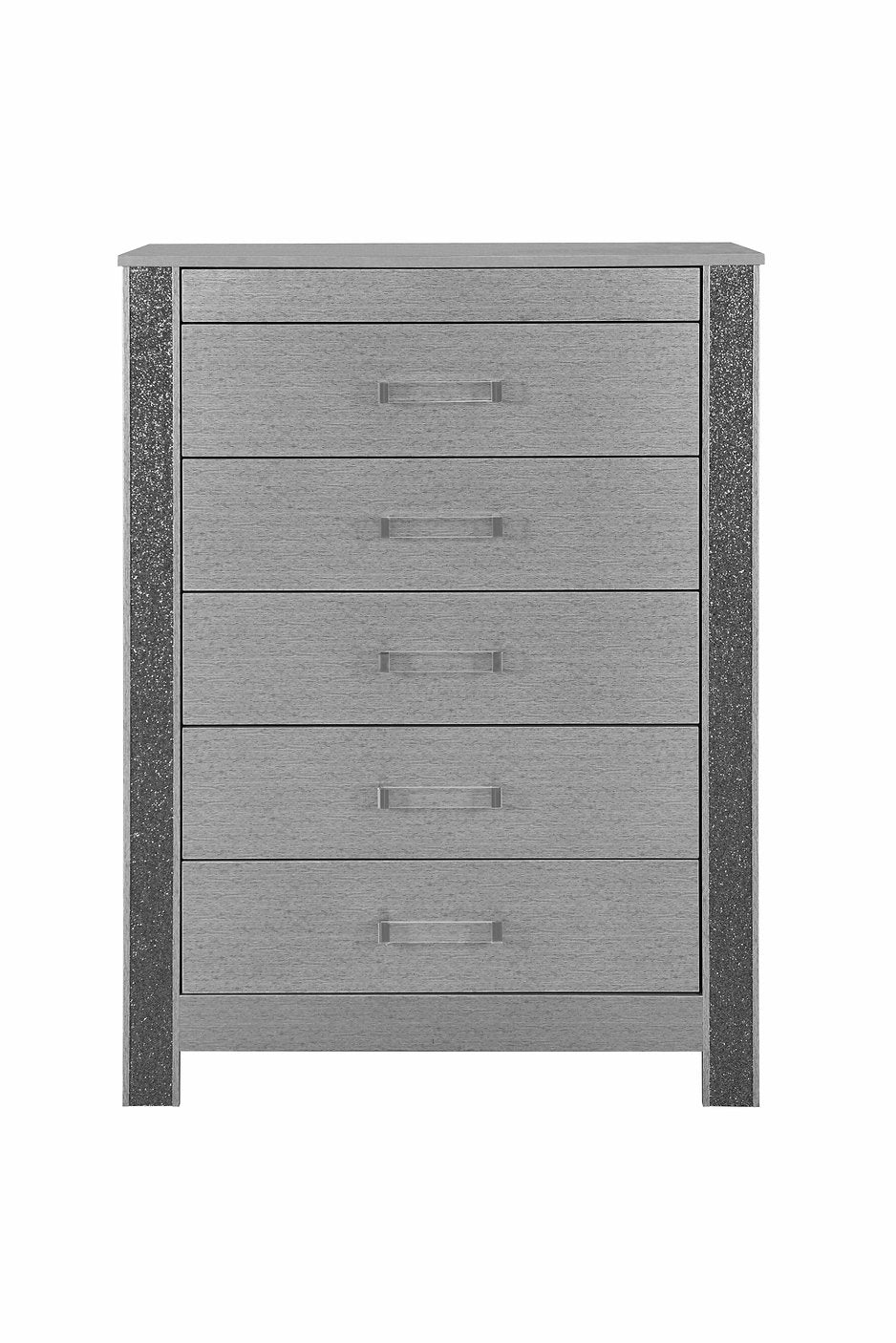"LOGAN SILVER" Deluxe Bedroom Set, 6Pc, Sleek Silver, Dazzling Crushed Crystal Accents