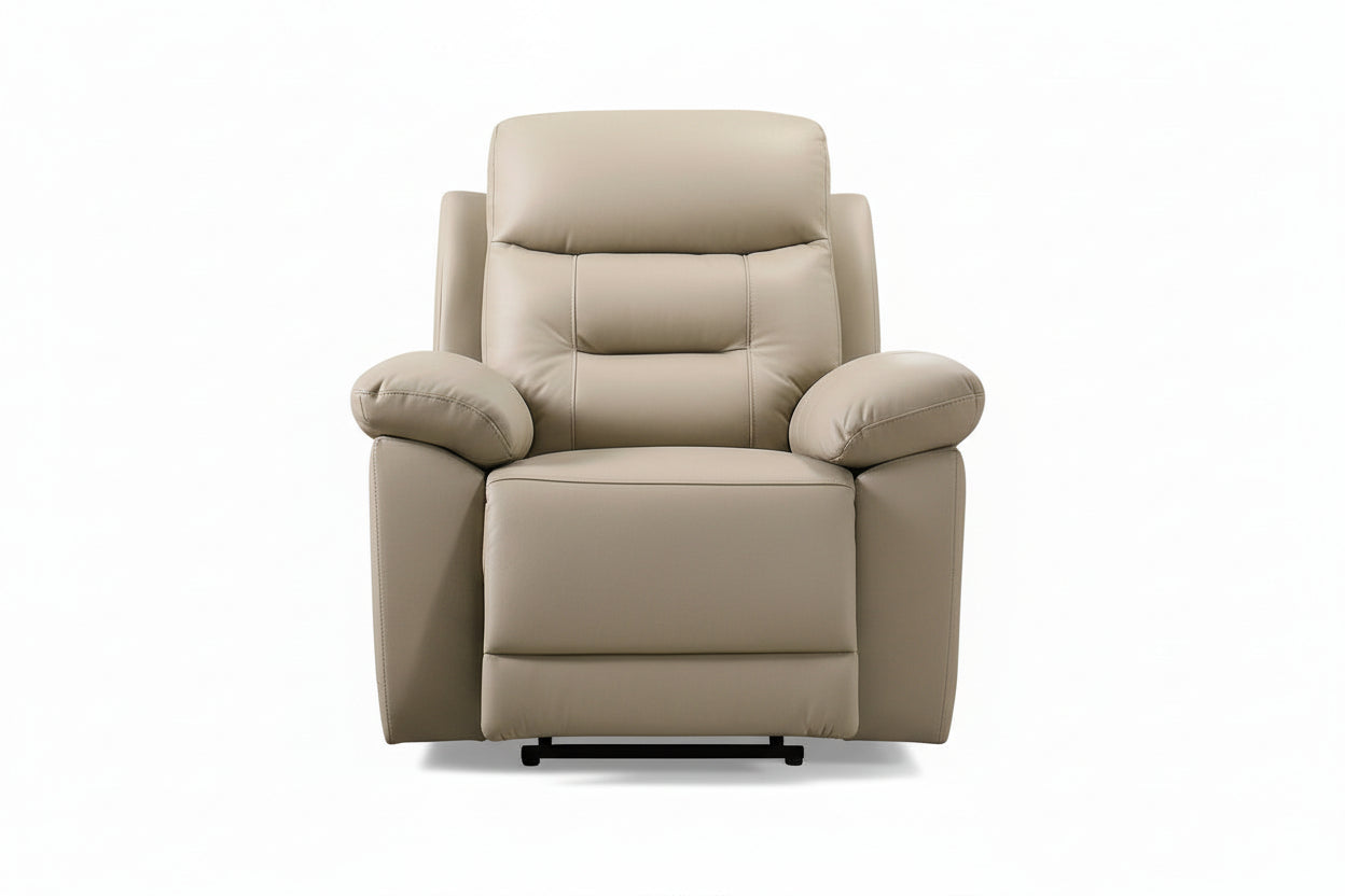 IF-8162 Power Recliner Armchair, Soft Cream Beige, Genuine Leather/Match, USB Charging, Hidden Cup Holders
