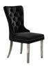T-1448 | C-1261 Dining Set, 7 Pc, 63" Table + 6 Black Tufted Velvet Chairs, Chrome Steel Table Legs, Glass Top