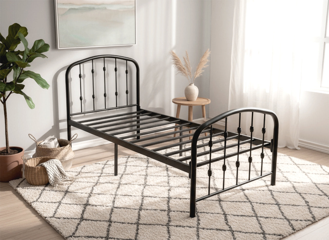 IF-5425 Bed, Black Steel Frame, Contemporary Design