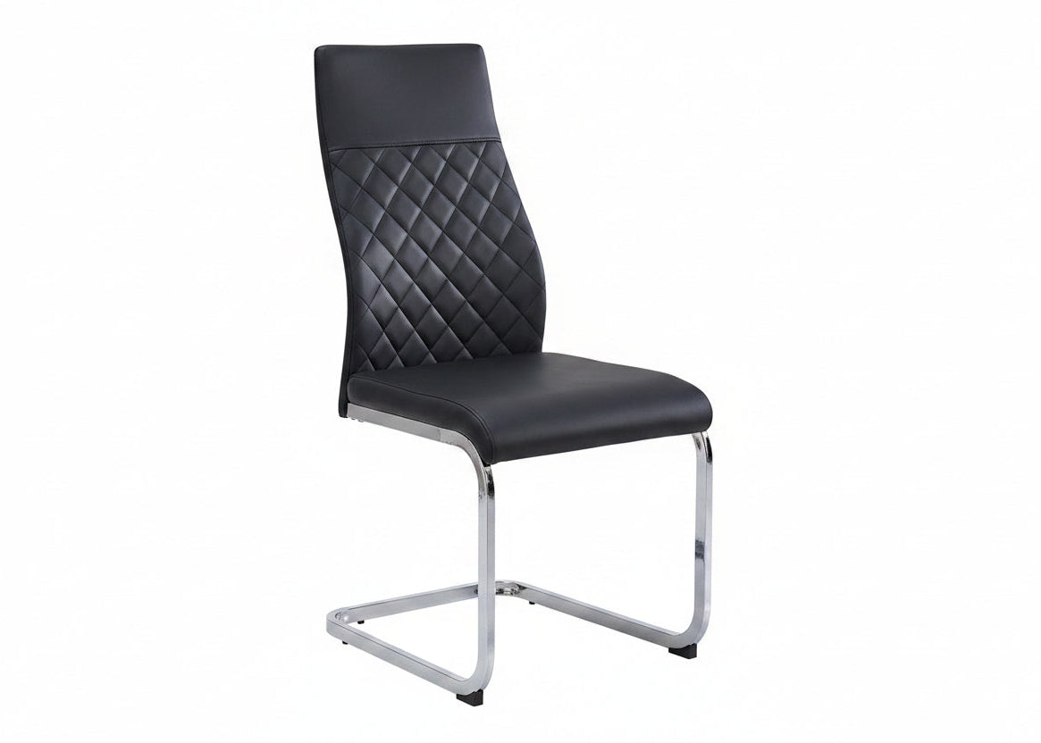 C-1574 Dining Chair, Black, Faux Leather, Chrome C-Shape Frame, Elegant Diamond Stitching,  (Set of 2)