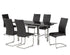 T-1505 | C-1877 Dining Set,  7Pc, 47"-71" Black Glass Top Table, Adjustable Leaves, Chrome Frame, Black Faux Leather Chairs