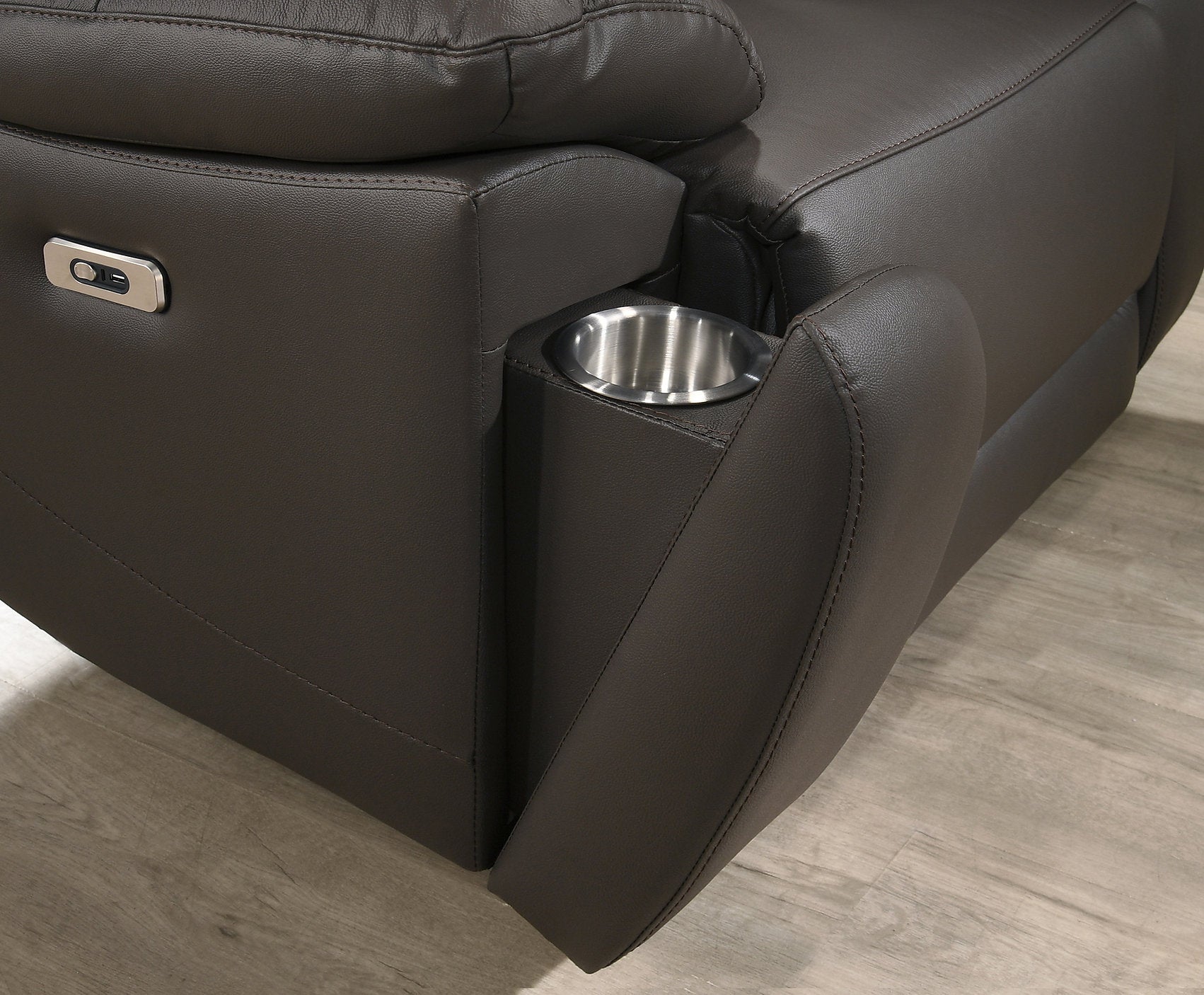 IF-8160 Power Recliner Armchair, Dark Chocolate Brown, Genuine Leather/Match, USB Charging, Hidden Cup Holders
