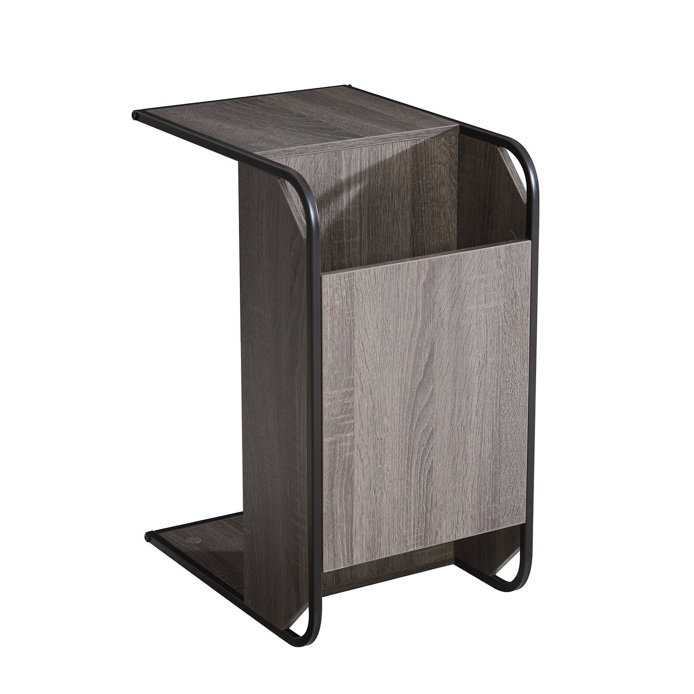 IF-079 Side Accent Table, Compact “C-Shape” Design, Rounded Black Steel Frame