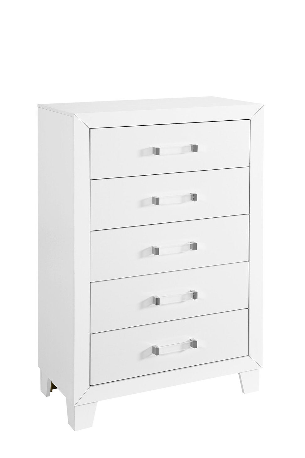 "LUCIA" Chest, White, 5 Drawer, Modern Acrylic Drawer Hardware